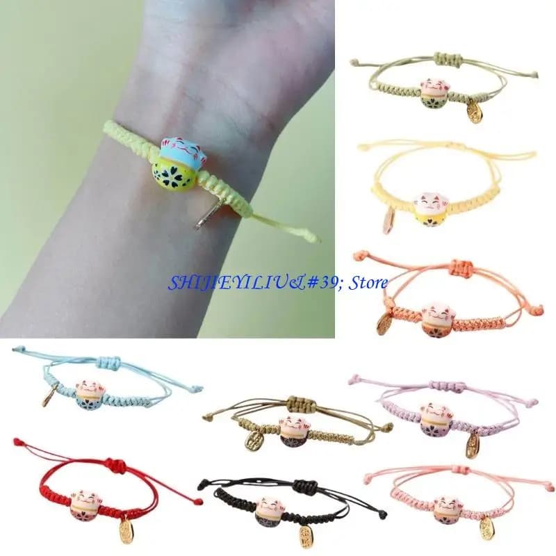 E21F – Bracelet chat en corde colorée, fait à main, pour femmes filles, cadeau d'anniversaire, pompo