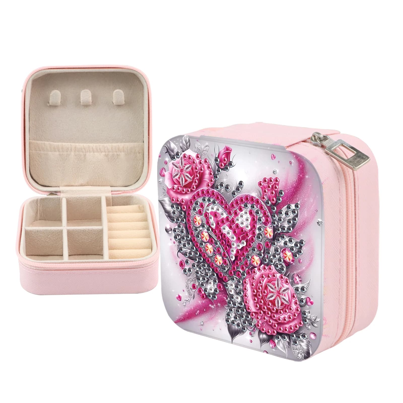 Kit de boîte de rangement de bijoux de peinture d'art de diamant, boîte à bijoux de roses de bricola