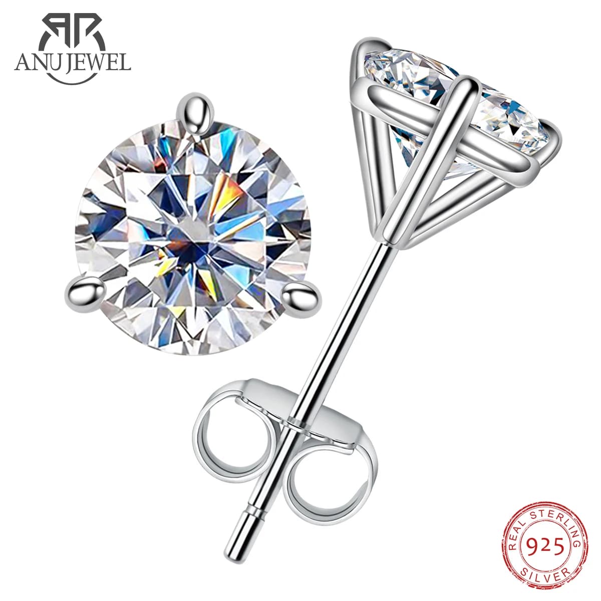 AnuJewel 2cttw D couleur Moissanite diamant boucles d'oreilles 925 en argent Sterling boucles d'orei