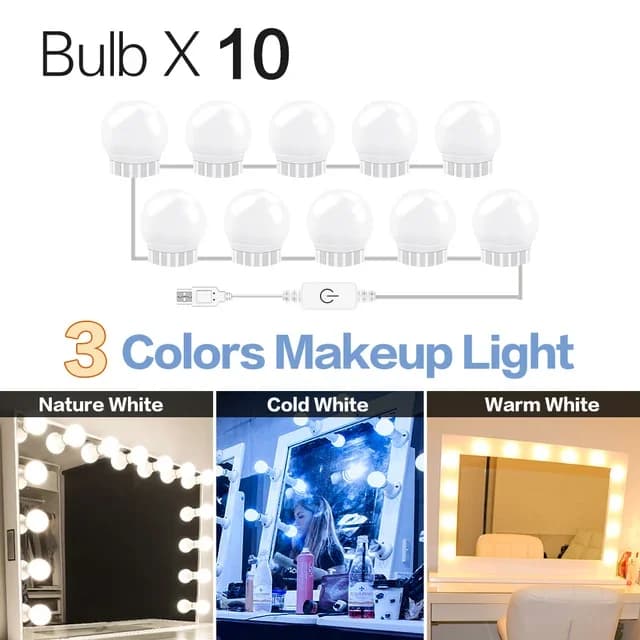 Miroir lumière 10 ampoules vanité lumières USB salle de bain coiffeuse éclairage Dimmable LED vanité