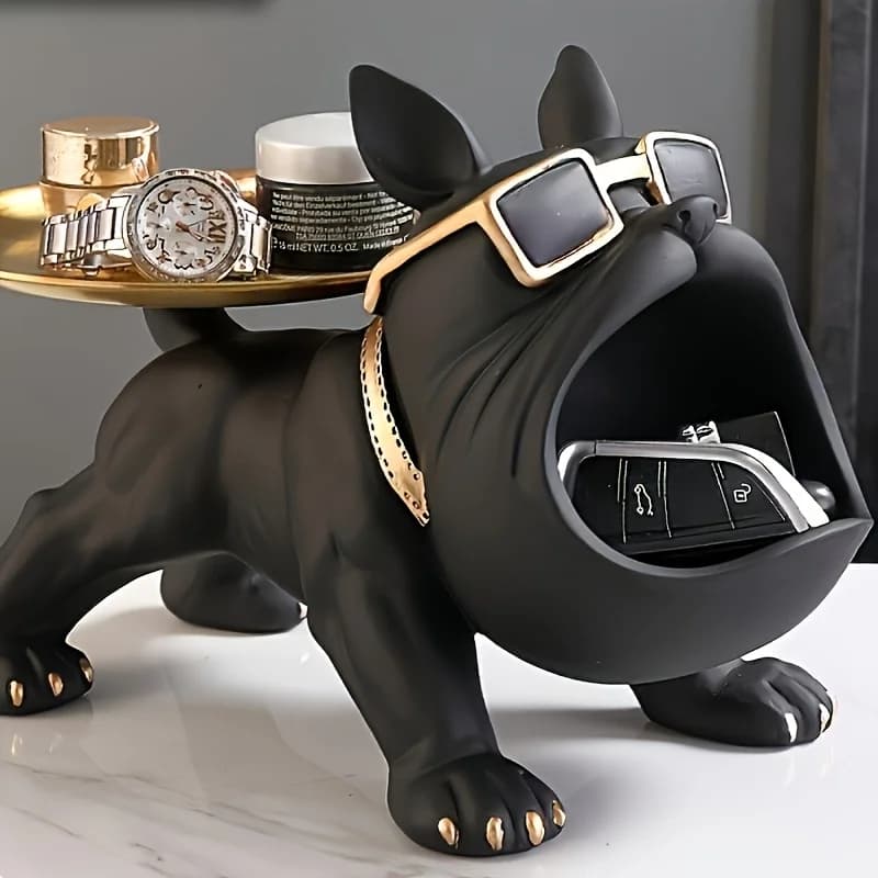 Ensemble de décoration de rangement bouledogue noir, 1 pièce, statue élégante en résine avec lunette
