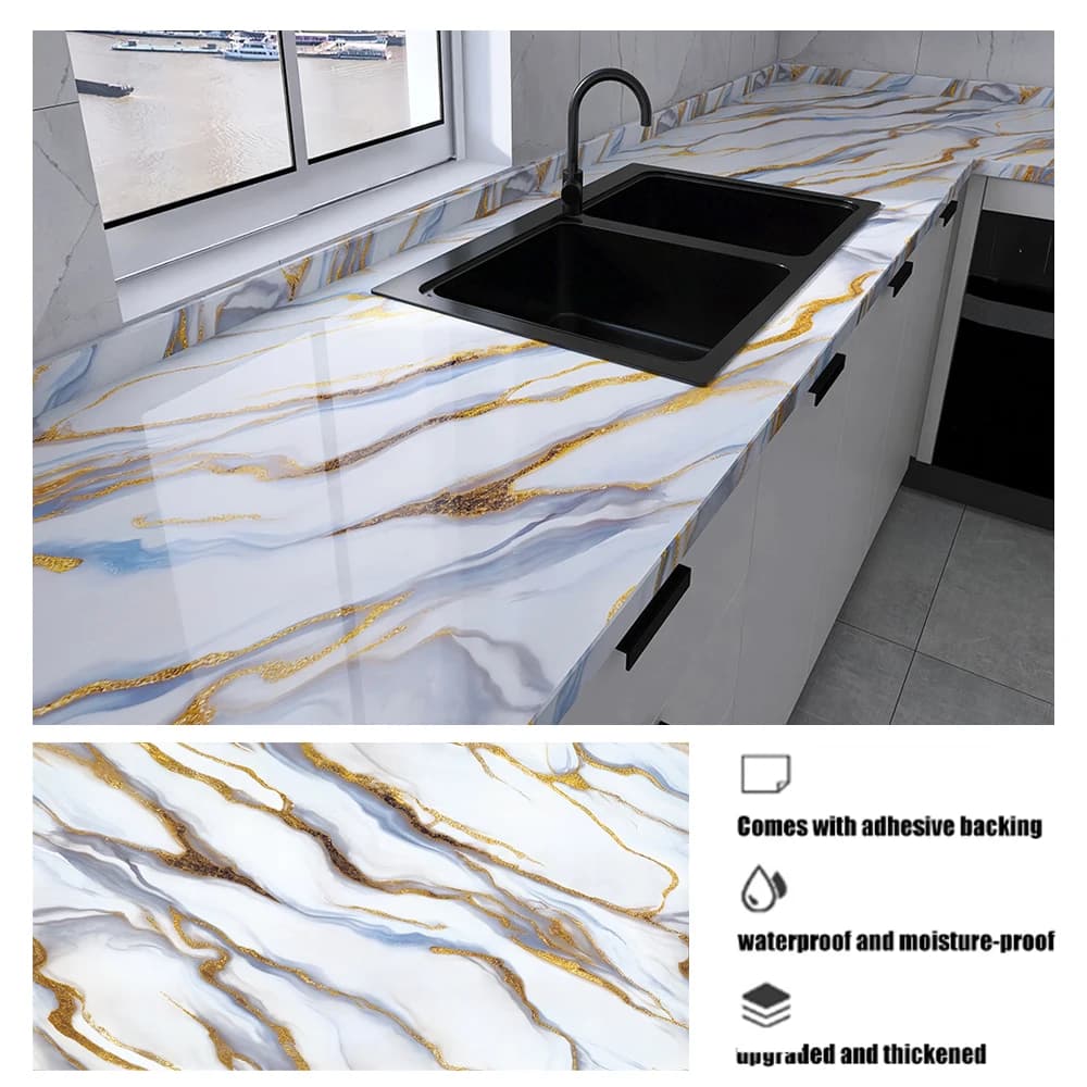 1 rouleau de papier peint auto-adhésif imperméable et résistant aux taches à motif marbré de 40 cm p