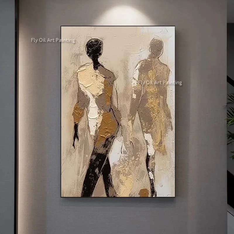 Peinture à l'huile sur toile de marche pour femmes noires et brunes, ombre de personnes abstraites f