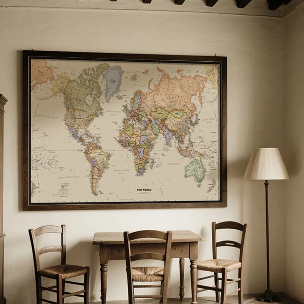 Affiche murale de carte du monde en anglais, tissu Non tissé sans cadre, peinture imprimée, image, f