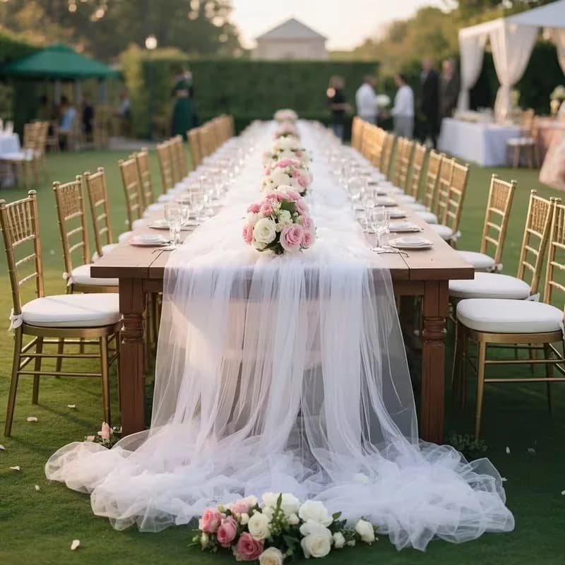 Chemin de table en tulle transparent, léger et translucide, pour les anniversaires, les mariages, le