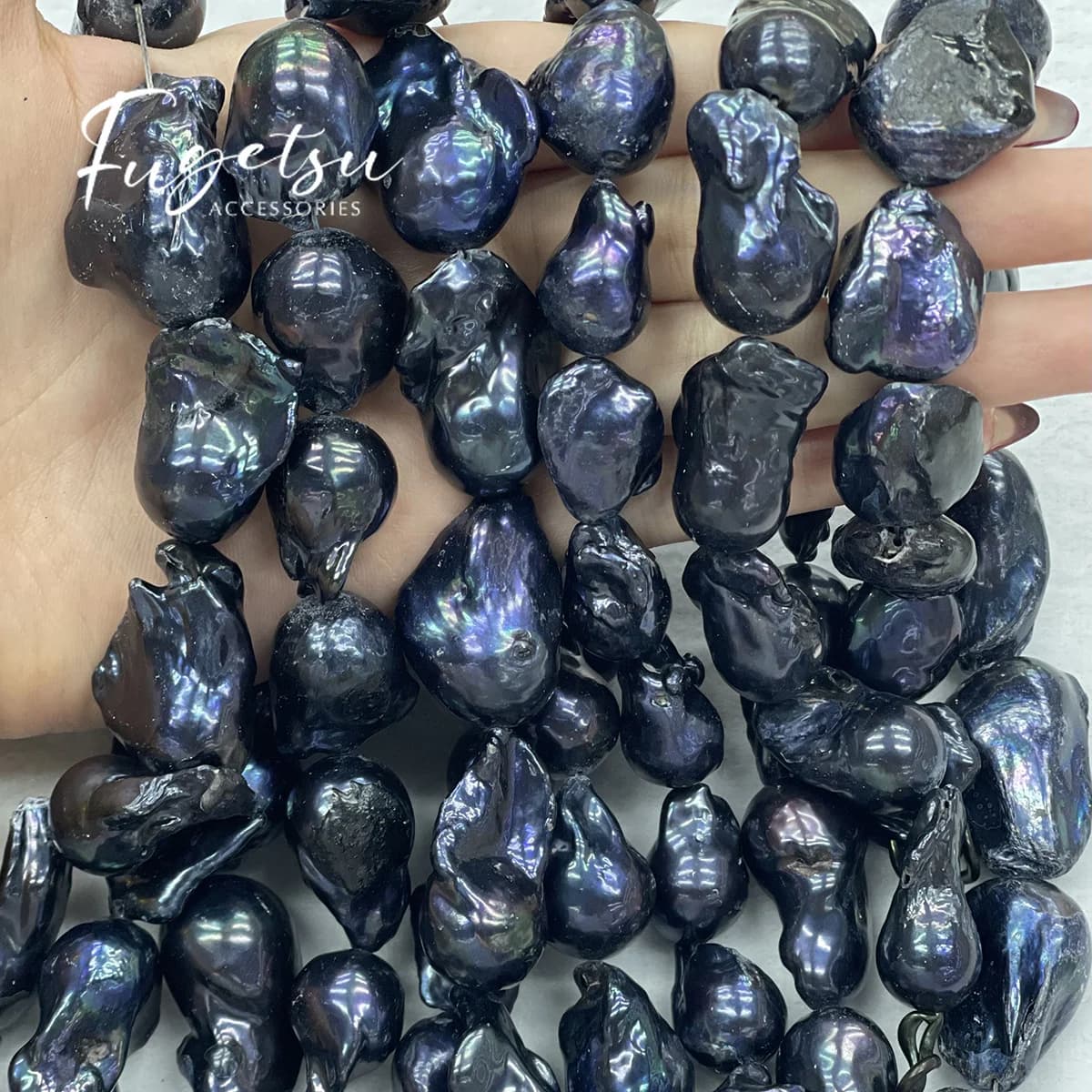 Perles d'eau douce naturelles en forme de queue de poisson, perles baroques noires 16x22-18x25mm pou