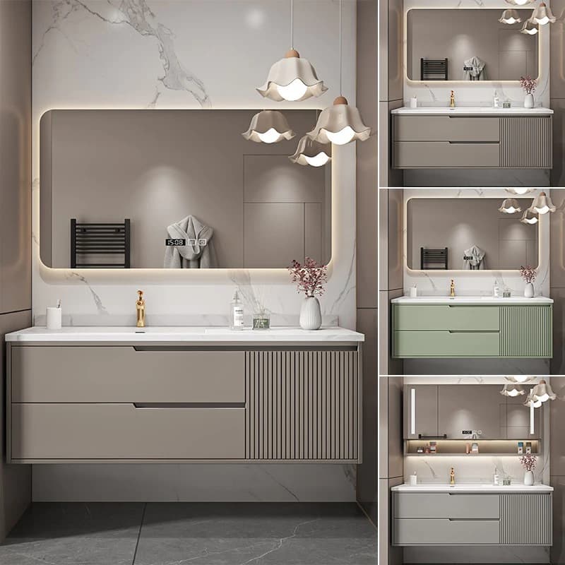 Meuble de salle de bain avec vasque et armoire en bois, combinaison de meubles avec miroir intellige