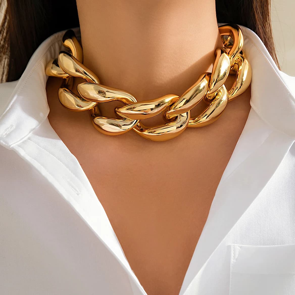Collier à grande chaîne épaisse en plastique CCB exagéré pour femmes, Vintage Goth torsadé, ras du c