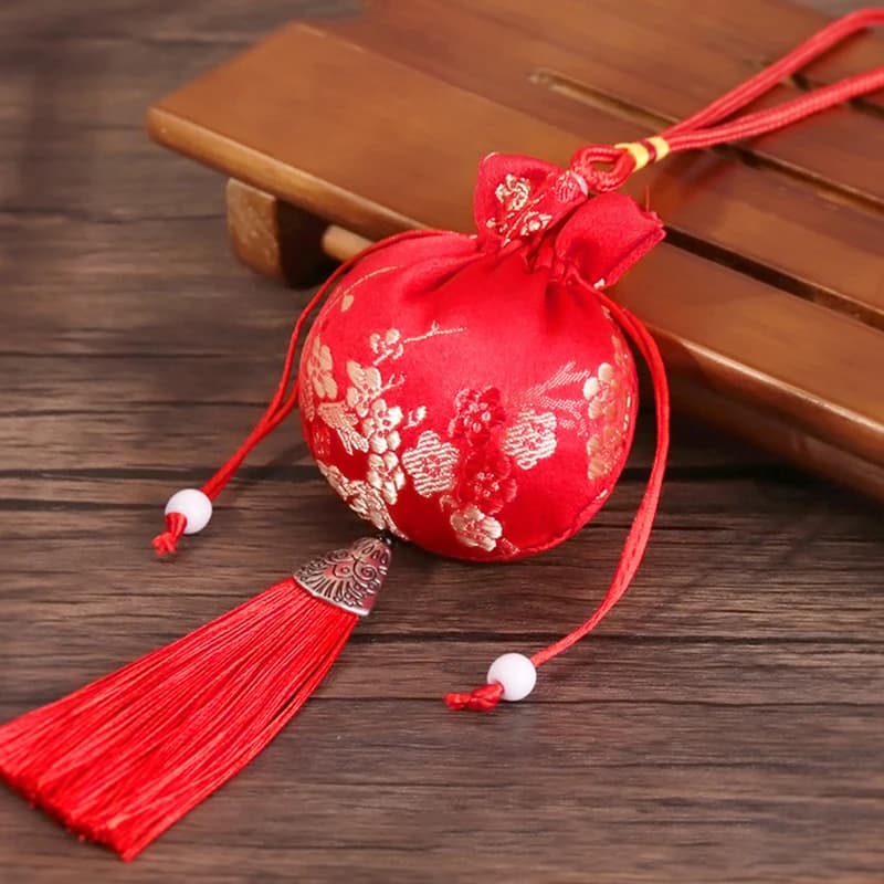 [JOY] sac brodé en brocart de Style chinois, Sachet brodé, pochettes en tissu, pendentif pompon, sac