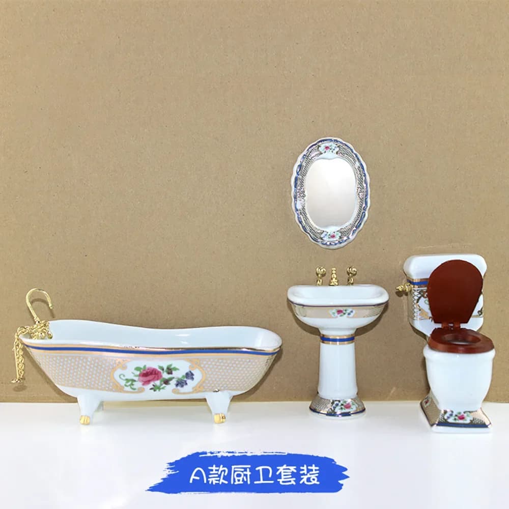 Accessoires miniatures pour maison de poupée, Mini ensemble de salle de bain, miroir de baignoire, l