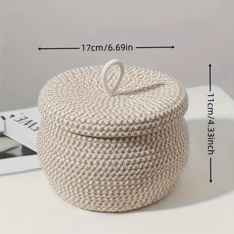 Panier de rangement bohème avec couvercle |   Organisateur autoportant pour armoire, étagère, bureau
