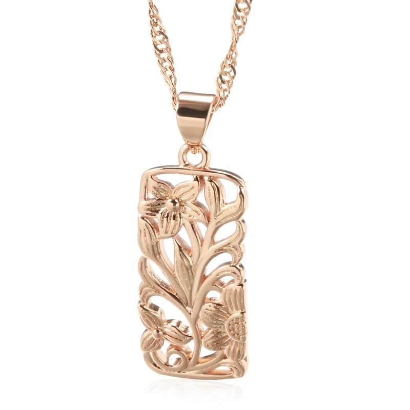 Collier Vintage avec pendentif en forme de fleur pour femmes, couleur or Rose, ajouré, style Boho, e