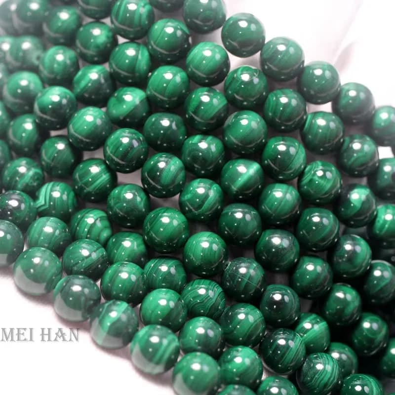 Perles rondes lisses en malachite verte naturelle Meihan, économiques, pour la création de bijoux, b