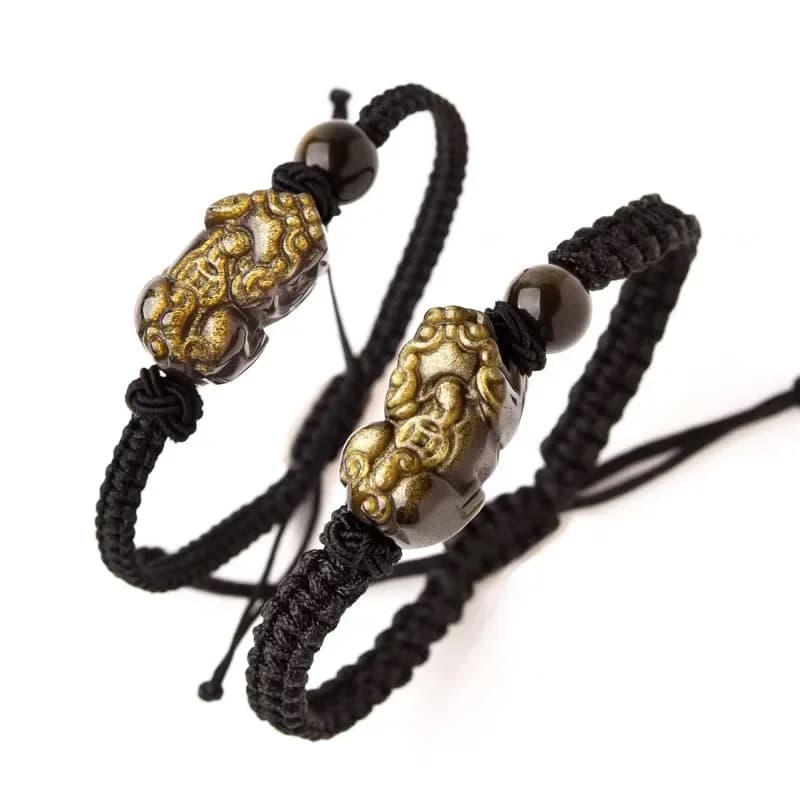 Bijoux en cristal tissés à la main pour hommes et femmes, obsidienne en or naturel, breloque de rich