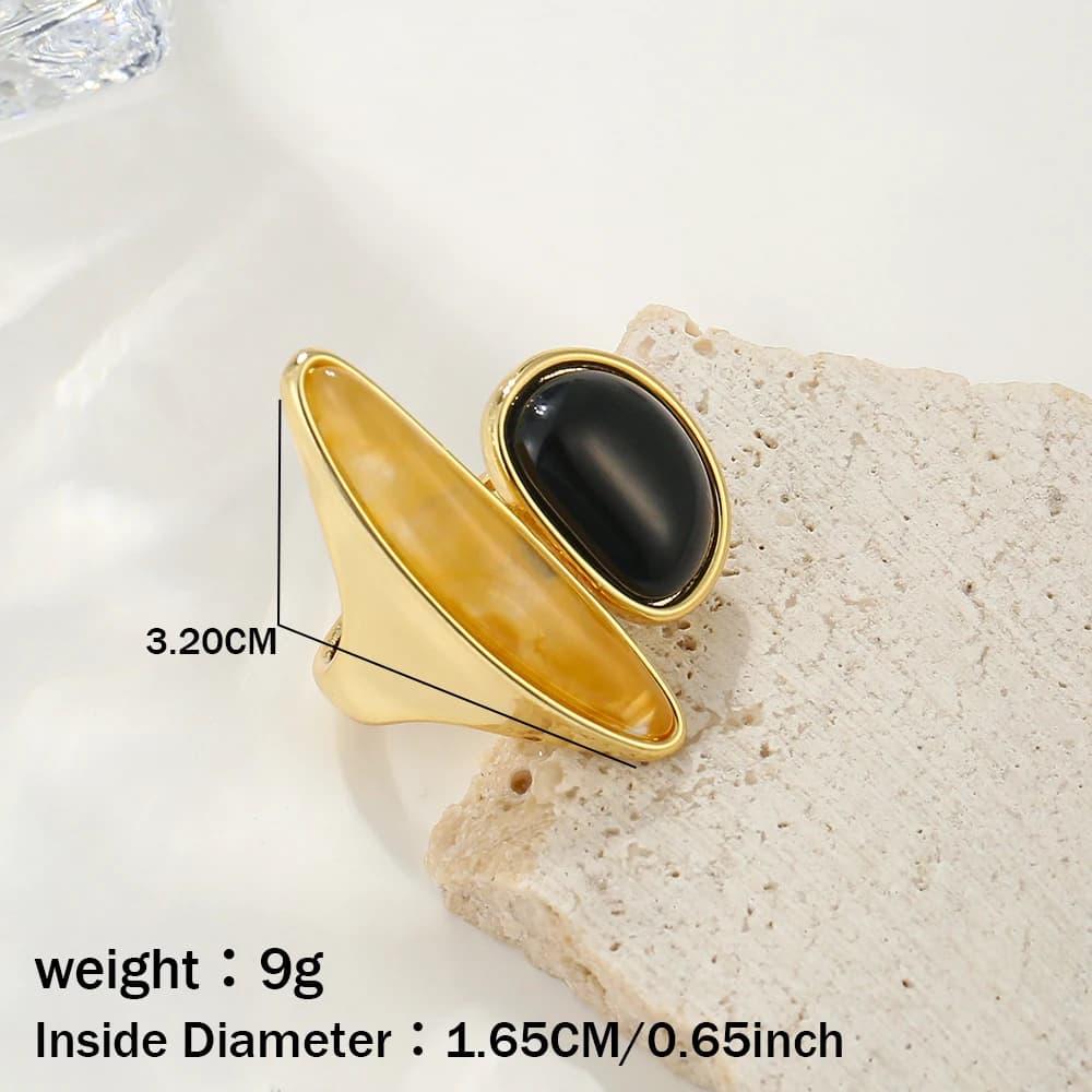 Bague ouverte en cristal irrégulier vintage français Badu, minimaliste, avec pierre précieuse noire,