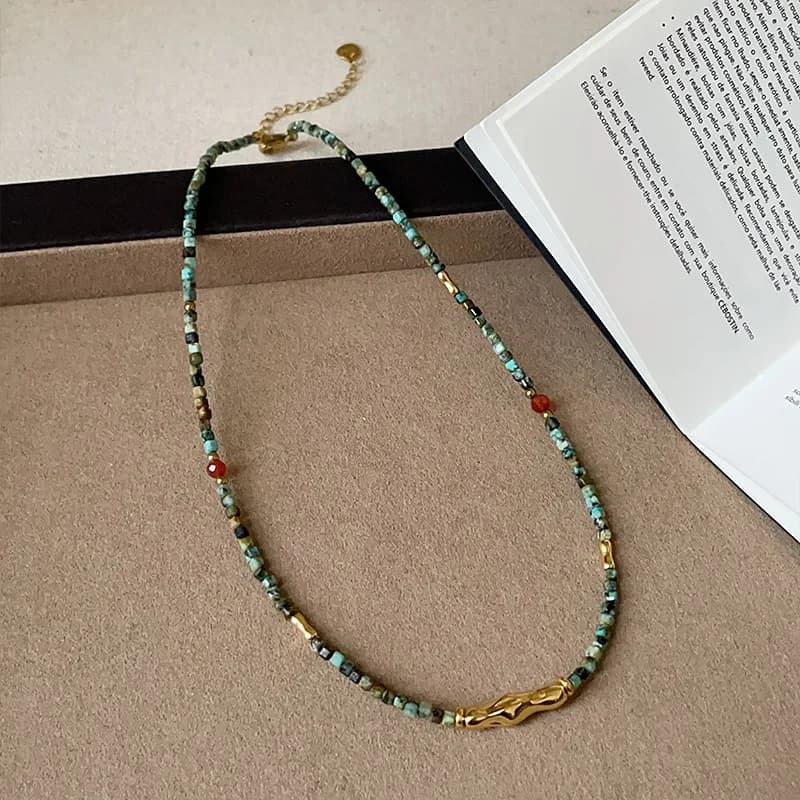 Minar Bohemia – collier de perles en pierre naturelle de couleur verte pour femmes, collier de perle