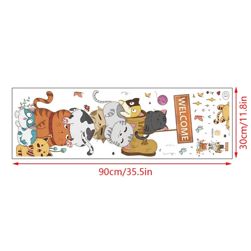 【TG】Autocollants muraux pyramidaux mignons de chat coquin de dessin animé, décoration murale pour ch