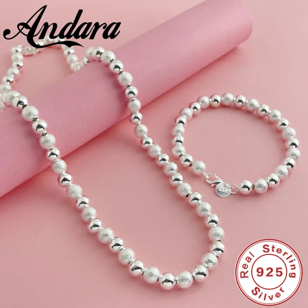 Ensemble de bijoux bouddhistes en argent Sterling 925 pour femmes, perles givrées de 10mm, Bracelet
