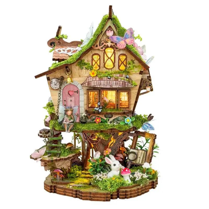 Figurines d'arbre de Rowan en bois, bricolage, Miniatures assemblées, Casa avec lumière pour amis, c