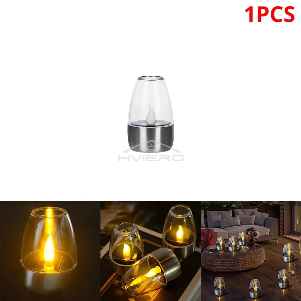 Lumière solaire LED bougie en acier inoxydable cour extérieure atmosphère décorative veilleuses Hall