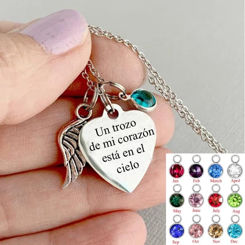 Bijoux commémoratifs un morceau de mon coeur est au paradis collier aile d'ange collier de pierre de