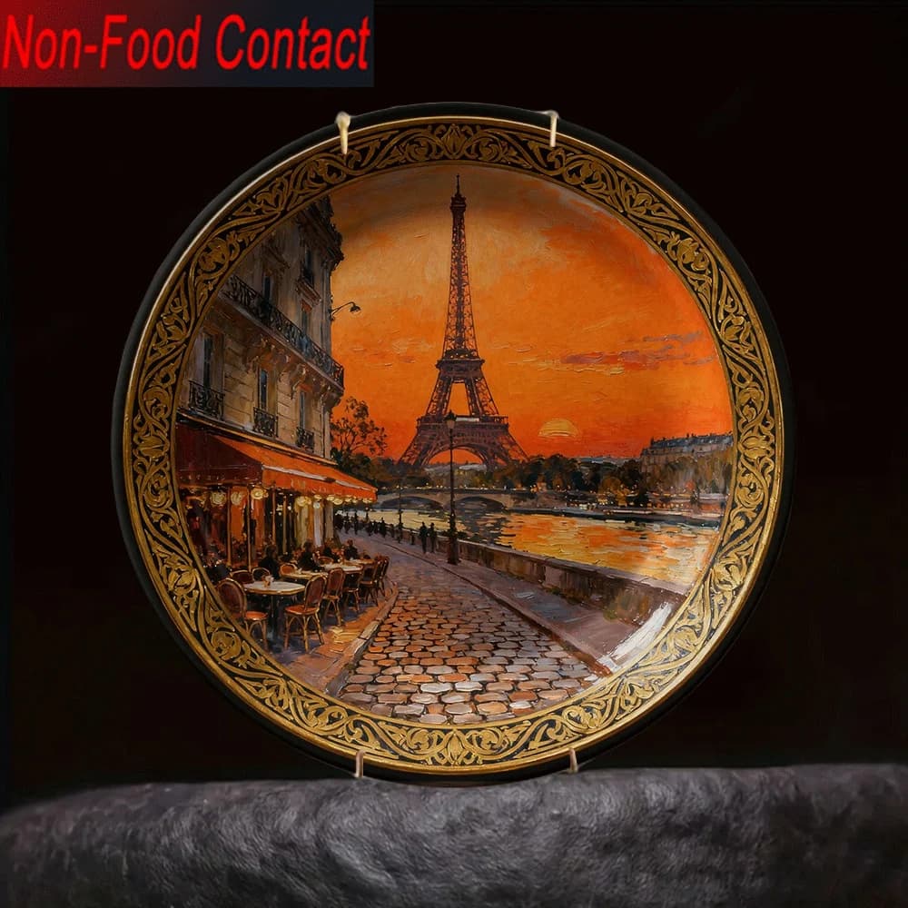 Assiette décorative en céramique Tour Eiffel Paris - Décoration murale/de table ronde à thème frança