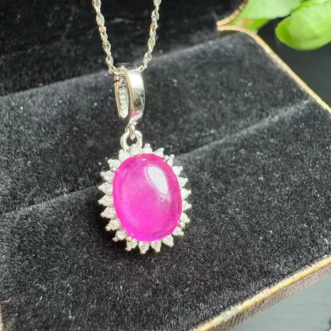 Unité une pièce en argent 925, boucle avec cristal de rubis naturel fantaisie, pendentif en pierres 