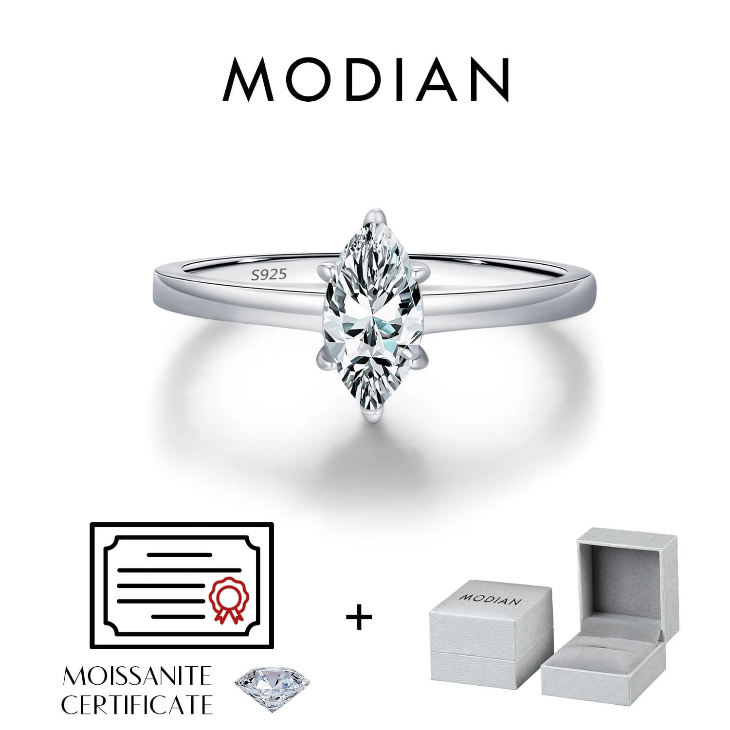 MODIAN D couleur Marquise coupe rhombique Moissanite 925 en argent Sterling bagues de luxe pour les