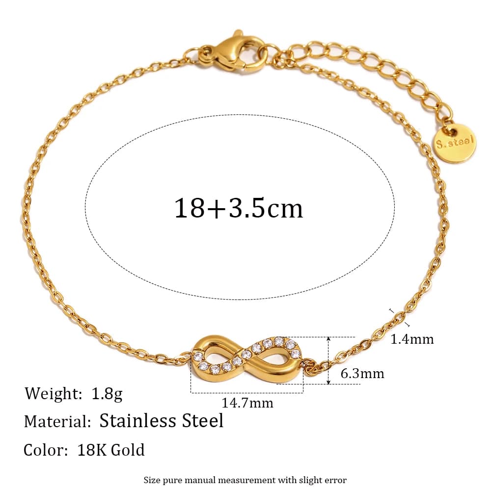 Ensemble de bijoux E.B.belle Infinity Pendant CZ, collier et bracelet, plaqué or 18 carats, acier in