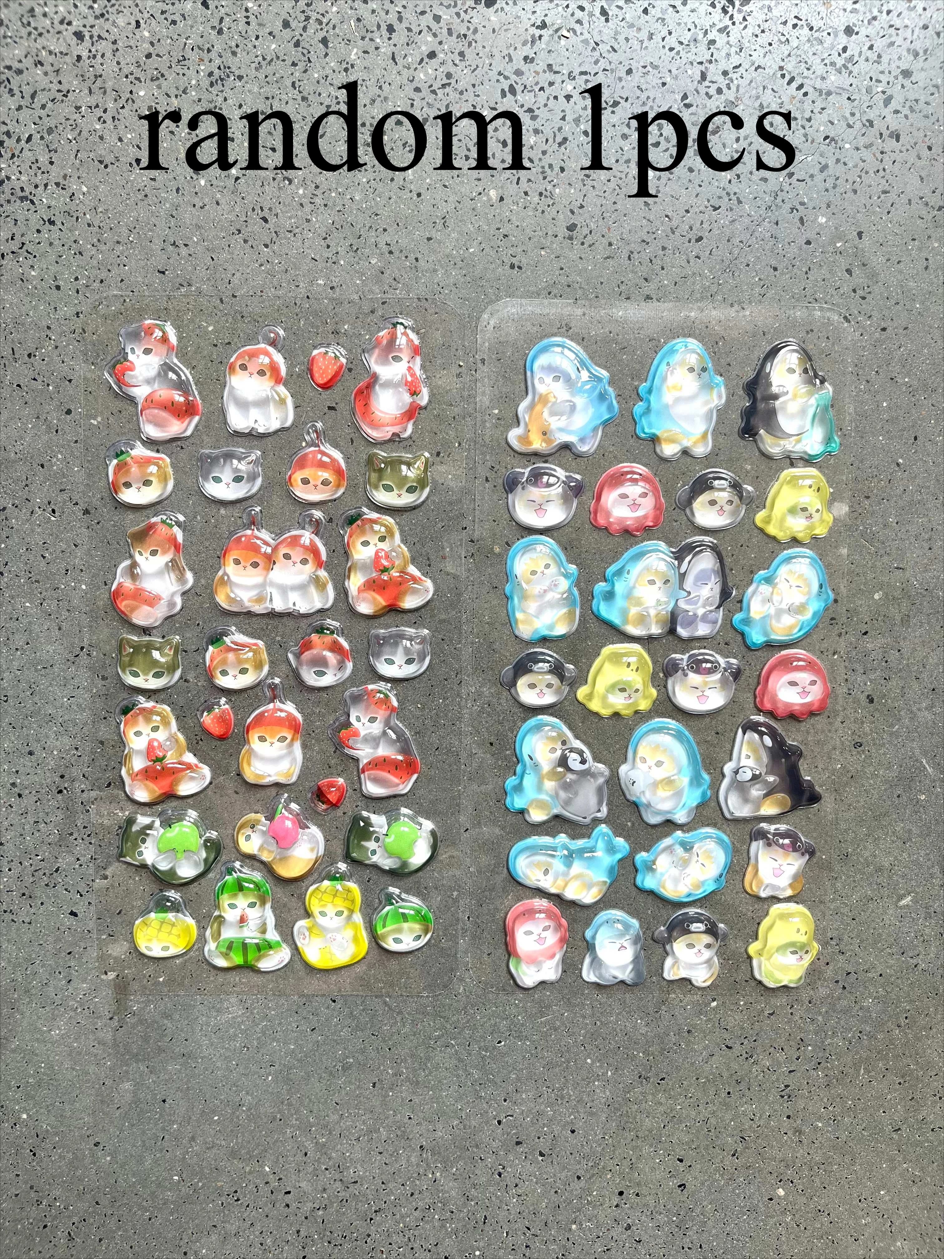 Autocollants 3D en époxy transparent effet cristal, motif chat et fruits Kawaii, décorations en reli
