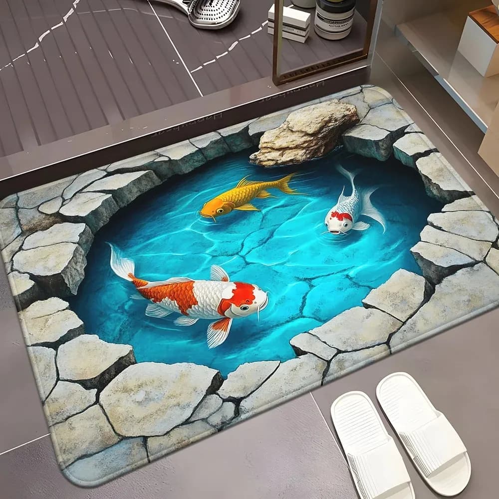Éclausion Pond Koi Paillasson Salle de Bain Chambre Salon Entrée, Tapis de Bain Serene Design Décora