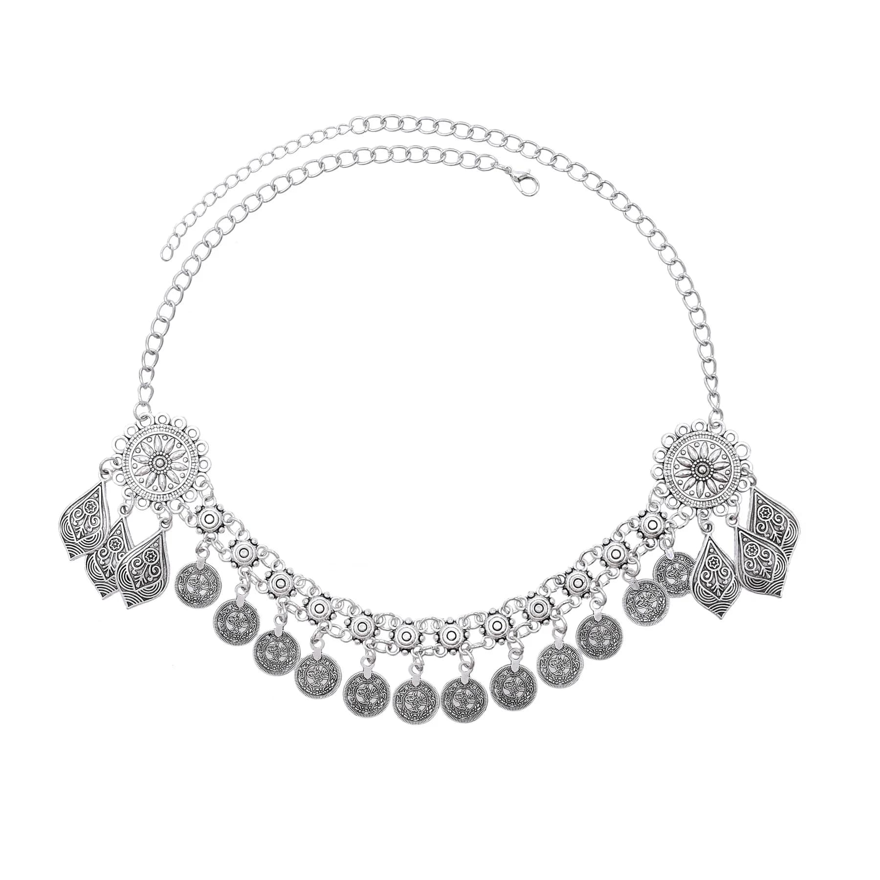Kazakh Micro Imitation Turquoise chaîne frontale Style ethnique antique argent gland bandeau accesso