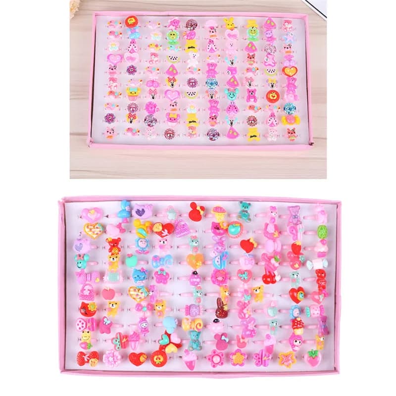 10 pièces mignon enfants jour bijoux en plastique enfants anneaux pour les filles avec des Cabochons