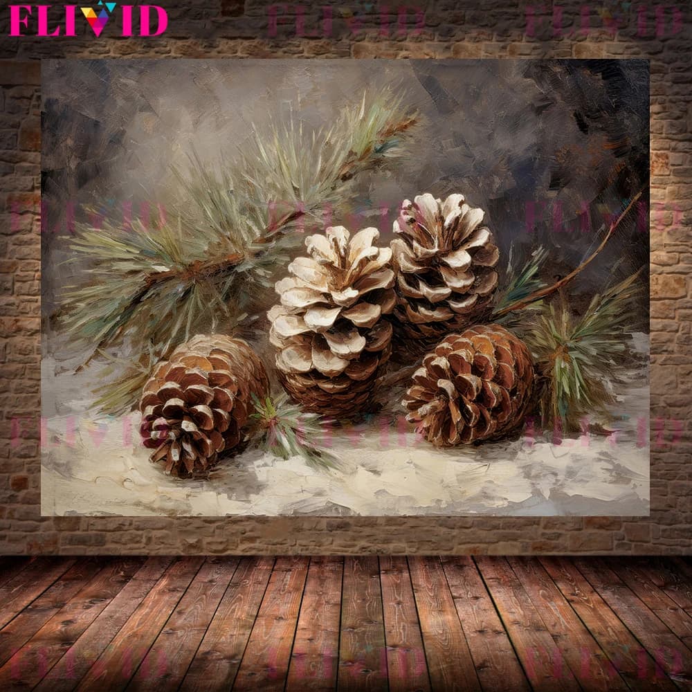 Arbre de noël oiseau, pomme de pin, cloches Vintage mur Art toile impression ferme hiver cuisine noë