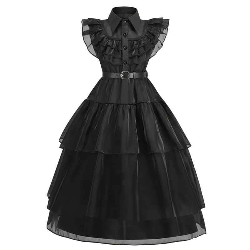 Robe de cosplay pour la famille Addams pour Halloween, robe noire sans manches, costumes de princess