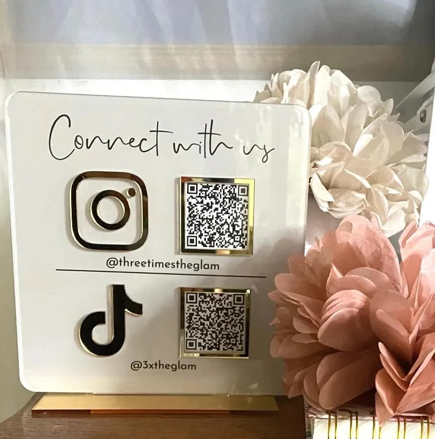 Panneau en acrylique personnalisé avec 2 codes QR pour bar, café, commande facile, paiement, avis Go