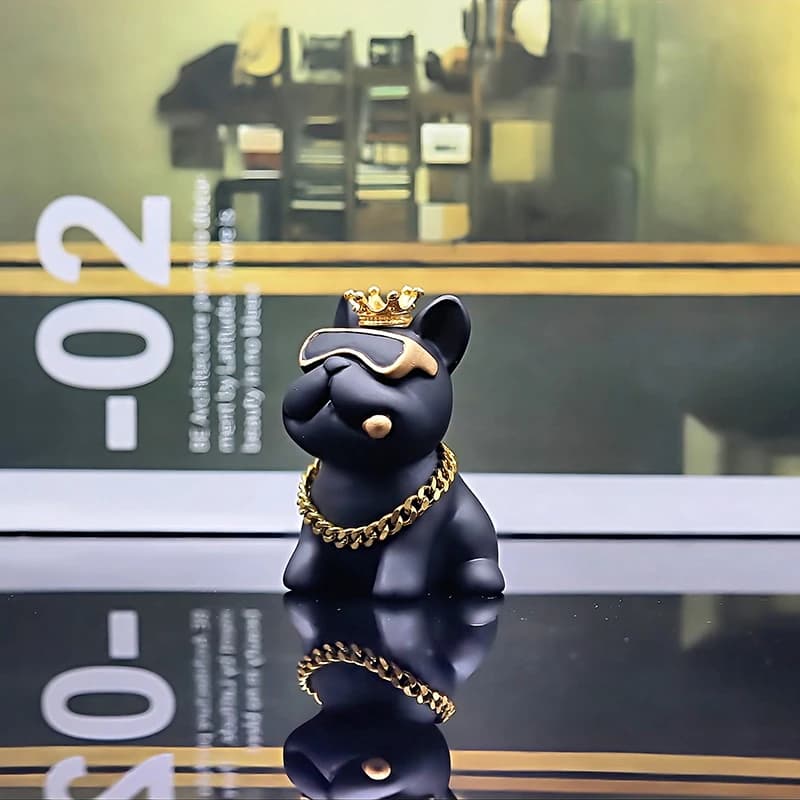 Mini Figurine de bouledogue français couronné en résine, décoration de la maison, pour bureau, bibli