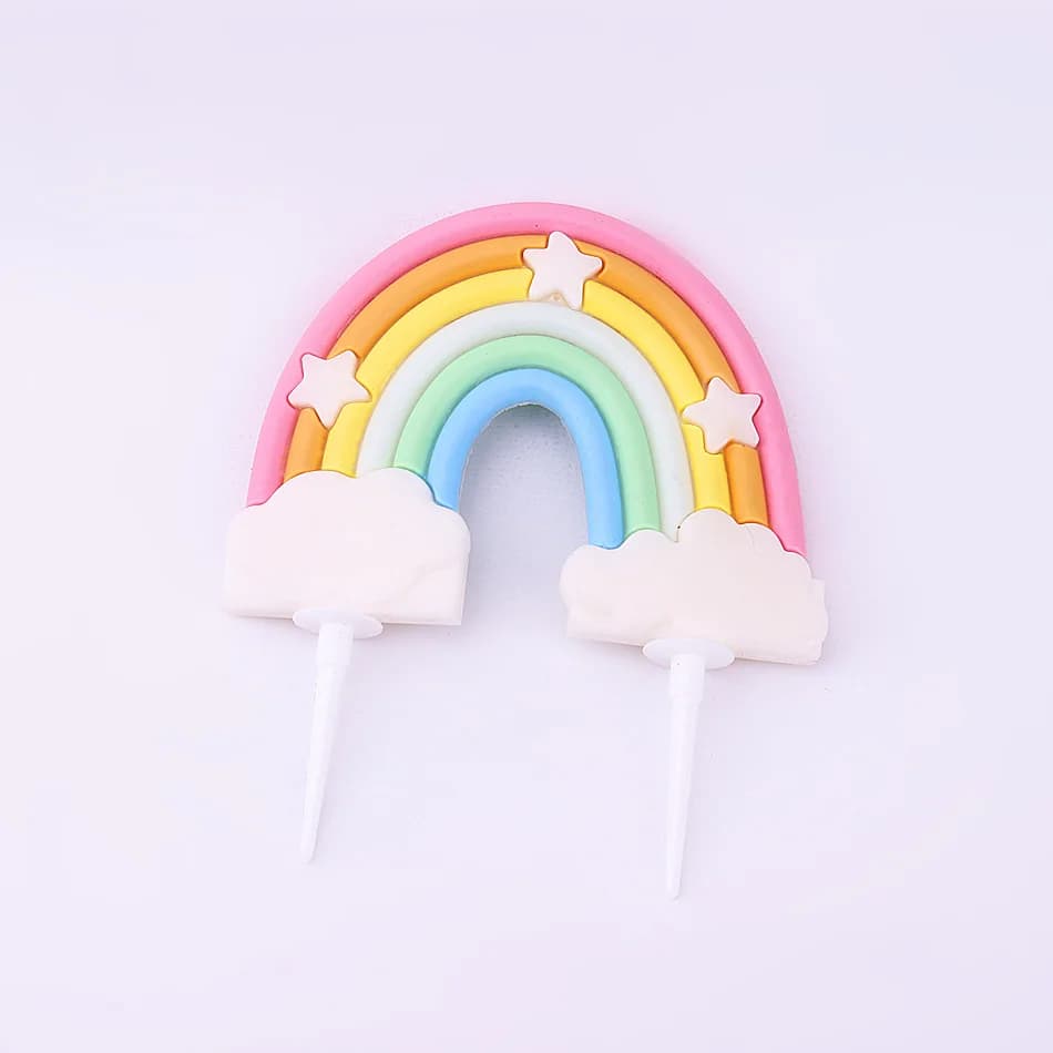 Décoration de gâteau d'anniversaire arc-en-ciel, garniture de gâteau arc-en-ciel de dessin animé mig