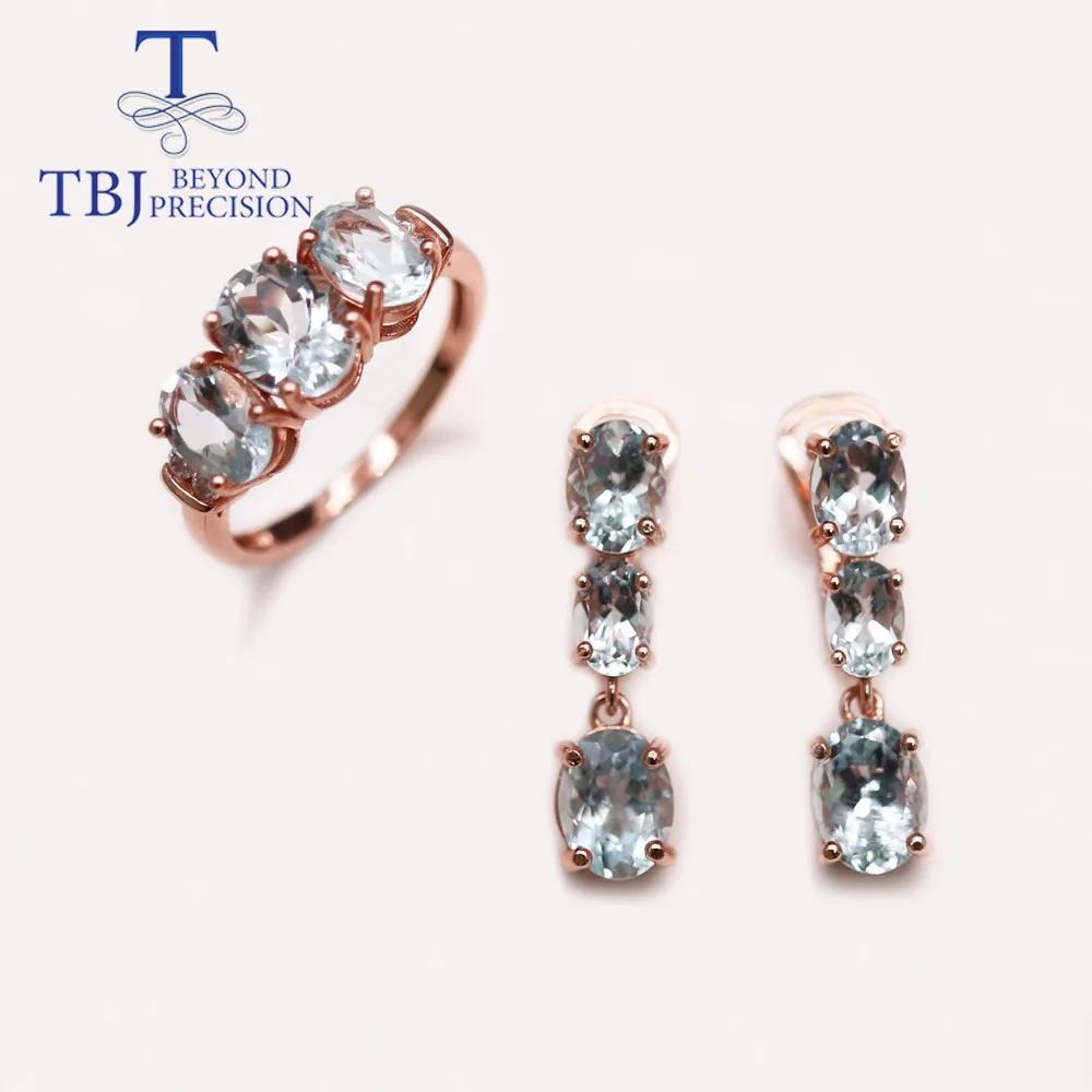 TBJ – bague et boucles d'oreilles aigue-marine en argent sterling 925