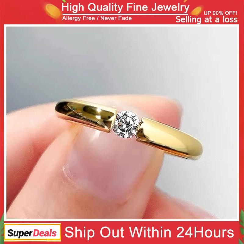 Bague en Zircon plaqué or véritable 14K, sans allergie, nouvelle mode, exquise, élégante, bracelet de mariage pour femmes, cadeau d'anniversaire