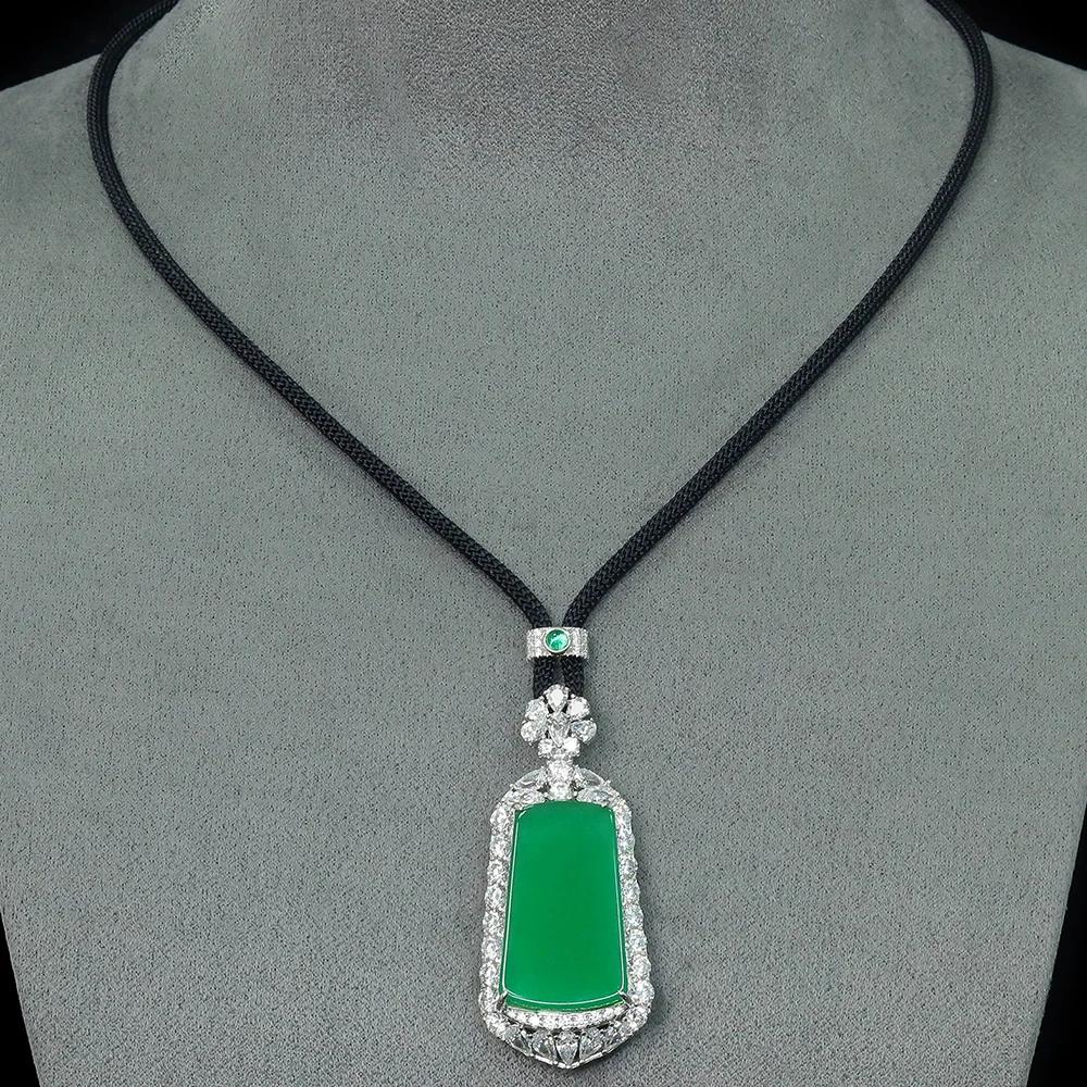 WUIHA Vintage 100% 925 argent Sterling laboratoire saphir Jade haute teneur en carbone diamant pierres précieuses pendentif collier bijoux fins en gros