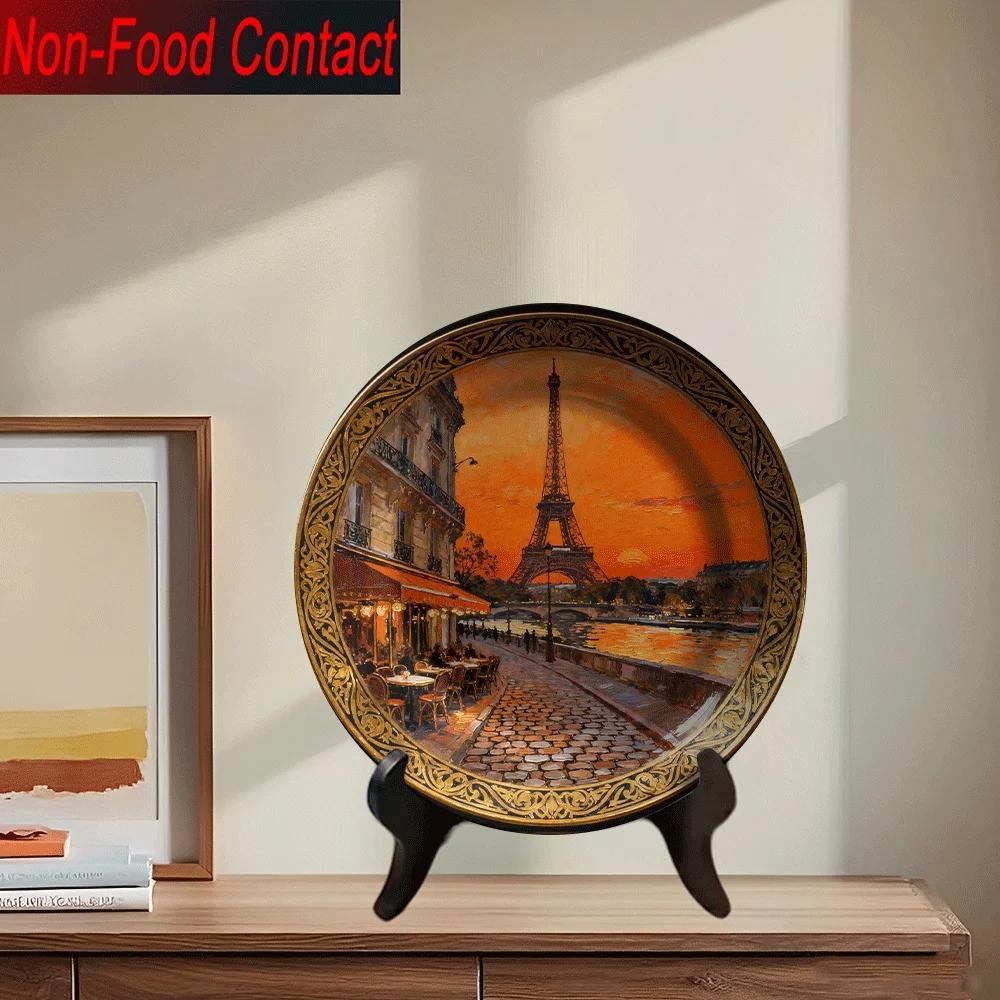Assiette décorative en céramique Tour Eiffel Paris - Décoration murale/de table ronde à thème français avec bordure