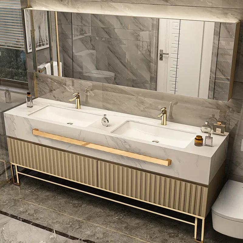 Meuble-lavabo de salle de bain de luxe avec vasque simple/double en céramique
