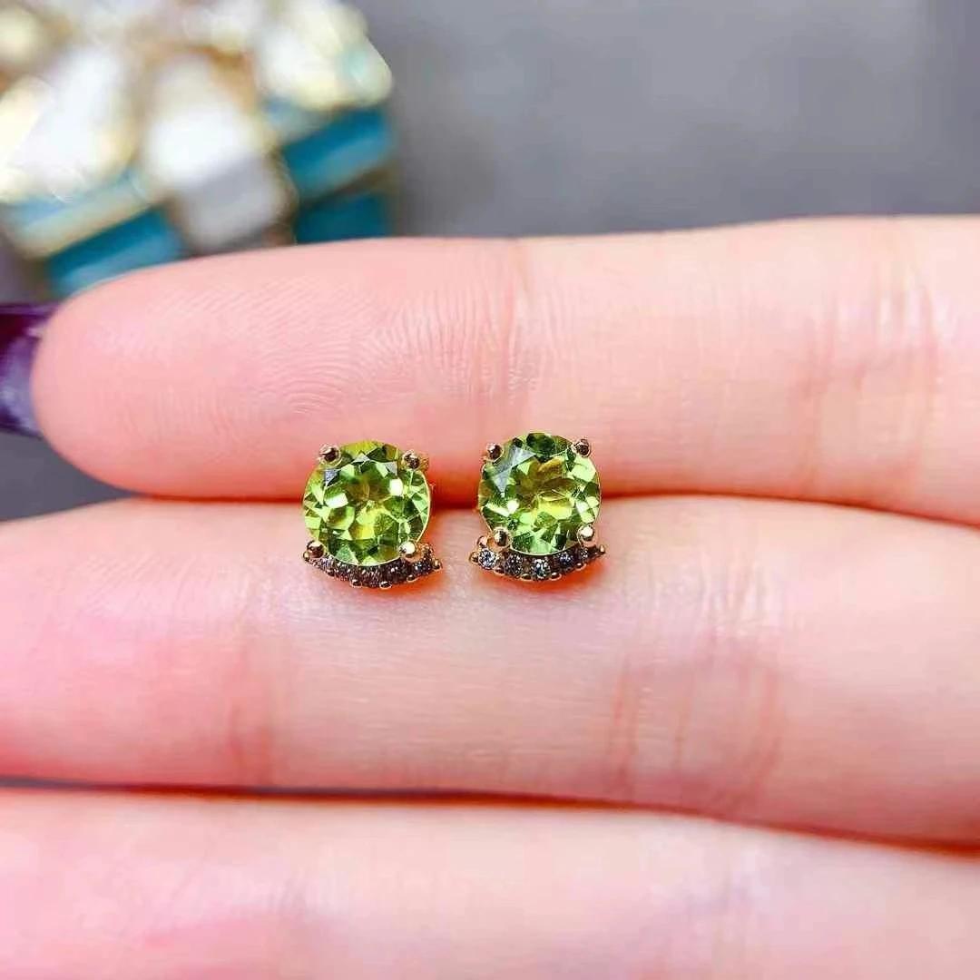 Boucles d'oreilles à tige en argent 925 sans allergie, 6mm, 1,2 ct, péridot naturel, plaqué or 18 carats, bijoux