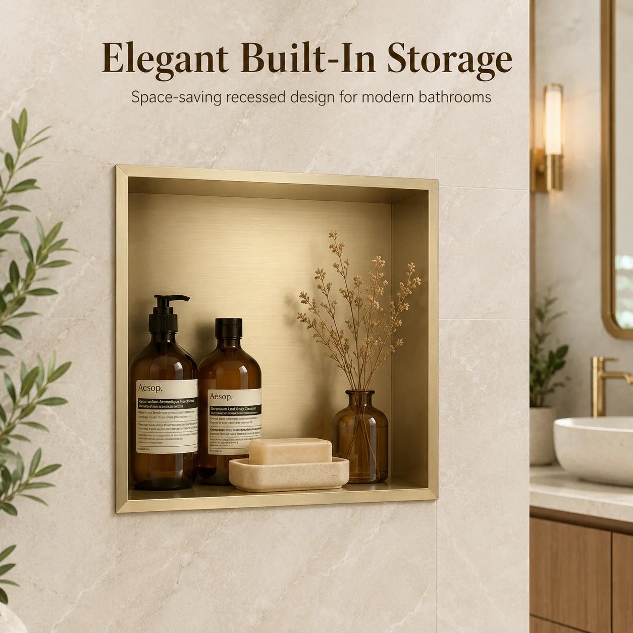 Niche de douche en acier inoxydable brossé couleur or champagne 12x12x4 pouces