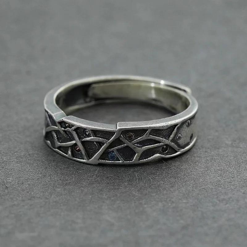 Bague en argent 925 vintage pour hommes, bijoux de couple, bague en pierre de lignes croisées de tempérament, accessoires de doigt masculin, cadeau pour amoureux