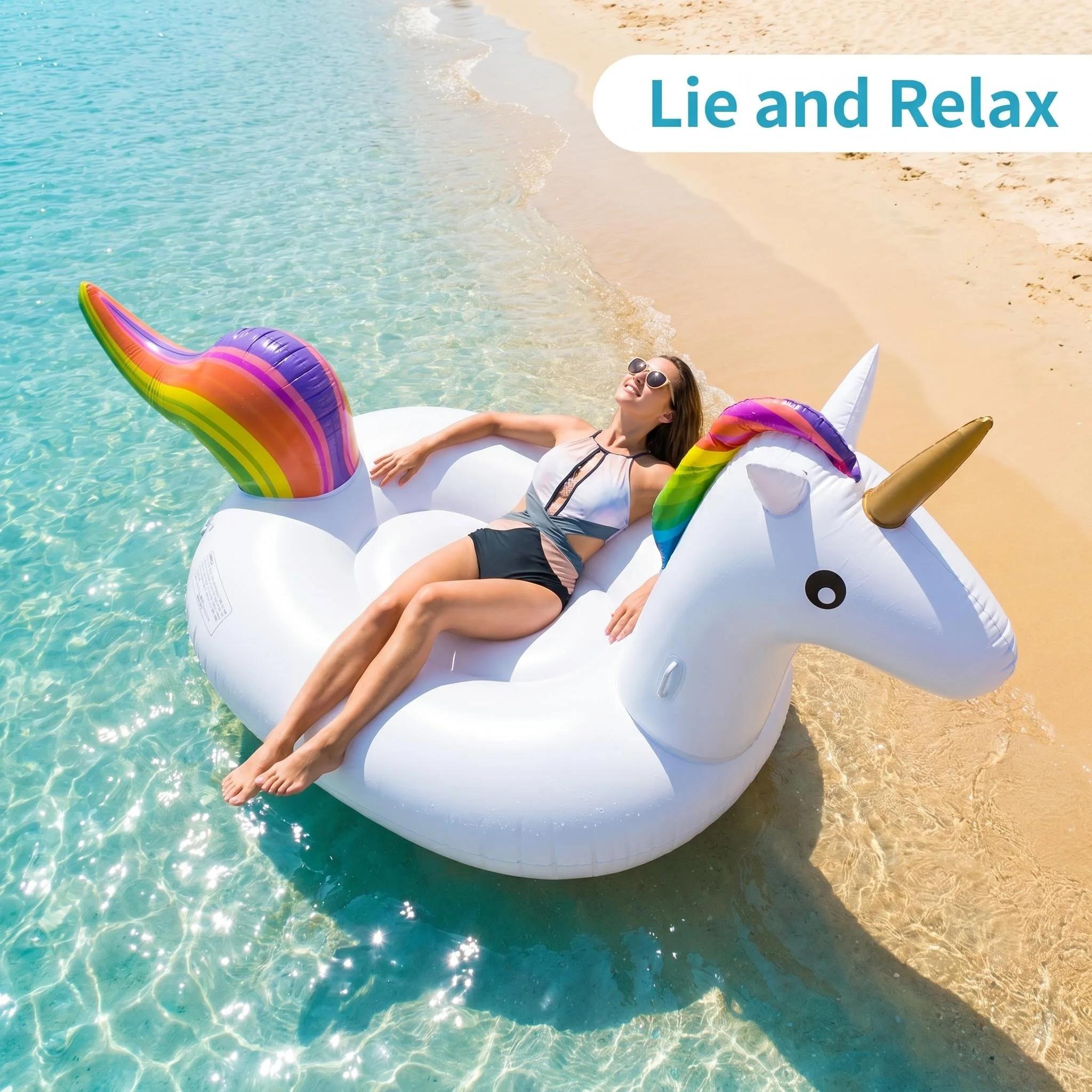 Bouée géante gonflable licorne en PVC épaissi pour adolescents et adultes – Idéale pour les fêtes aquatiques estivales