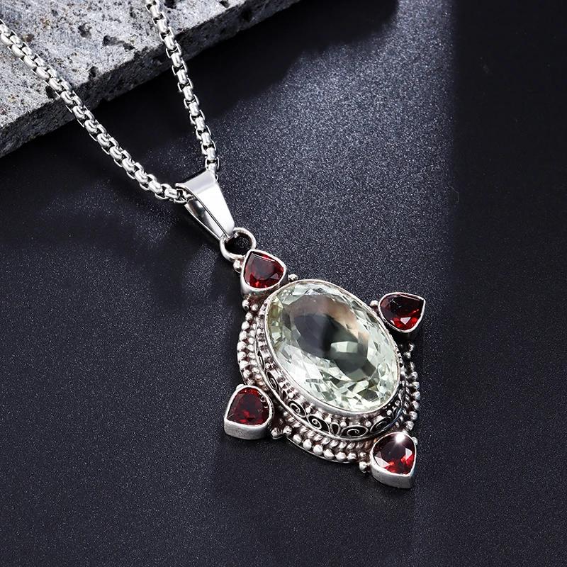 Collier pendentif ovale en cristal rouge vert exquis pour femmes et filles