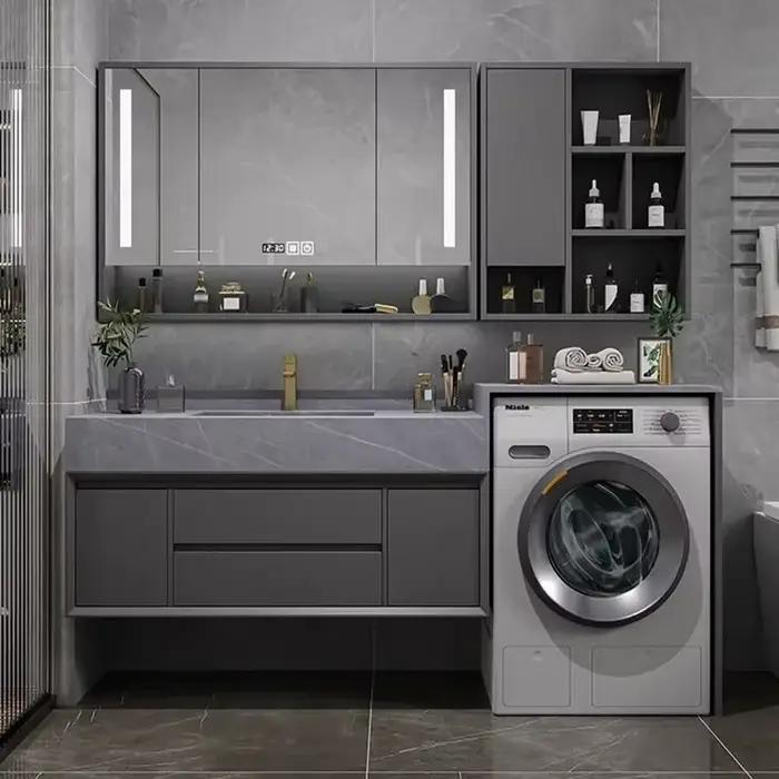 Meuble de salle de bain avec miroir lumineux, étagère murale de style nordique européen, meuble-lava