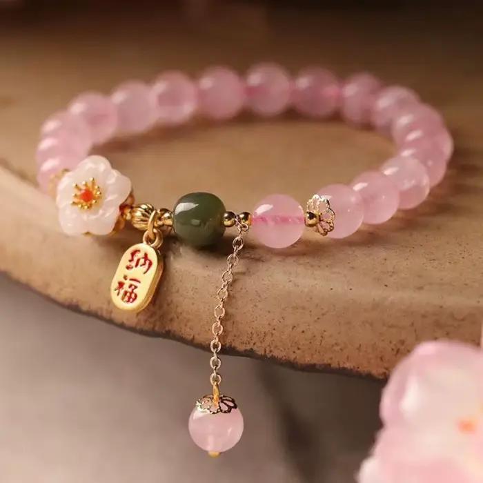 Bracelets en perles de cristal rose véritable, amulette, bijoux naturels, talisman, accessoires vint